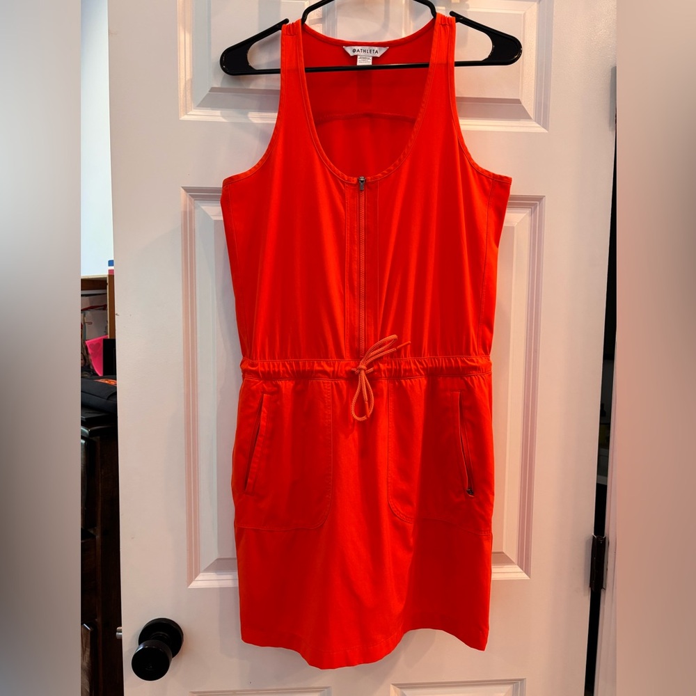 Athleta bright red Zip-Front Drawstring Tank Dress